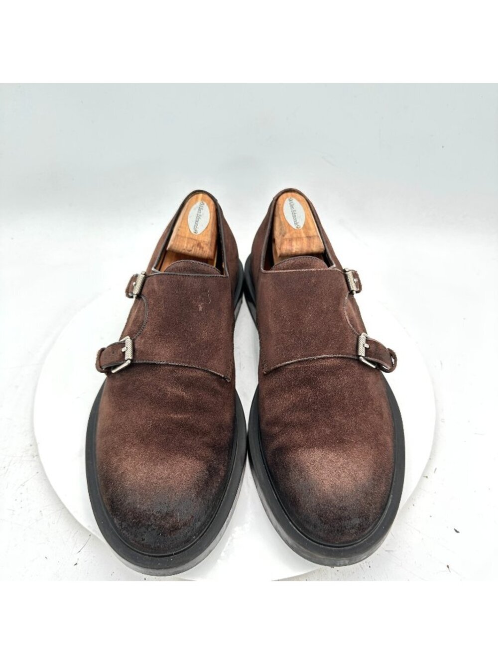 Gucci Men Size UK 9 US 9.5 Dark Brown Suede Double Monk Strap Dress Shoes